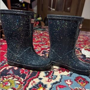 Hunter Navy Blue Glitter Rain Boots, 10 Toddler